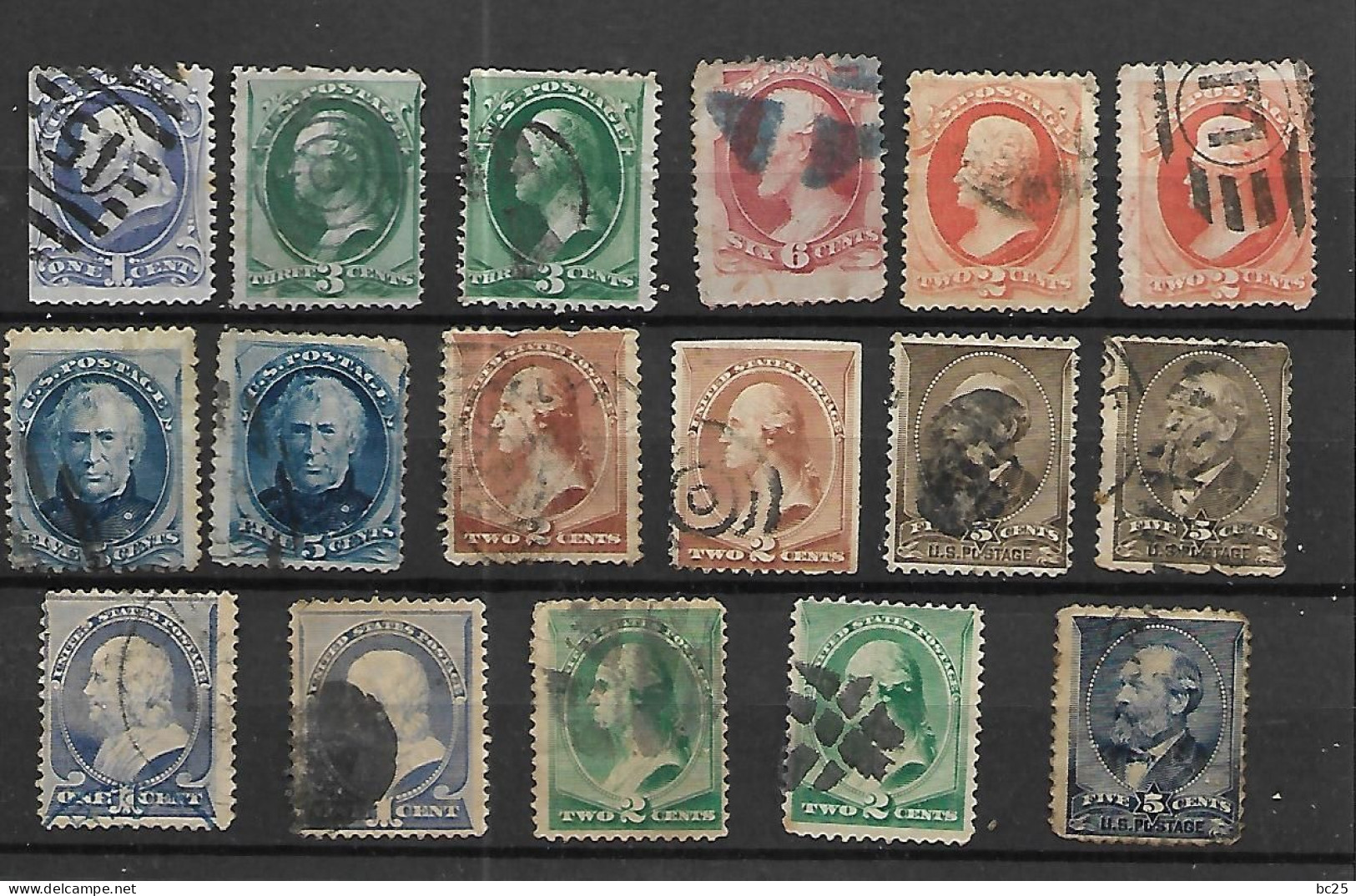 ETATS UNIS -17 TRES BEAUX VIEUX TIMBRES  OBLITERES-VOIR CACHETS ET DIVERS DENTELURES - PAS EMINCE-DE 1870-87 - Used Stamps