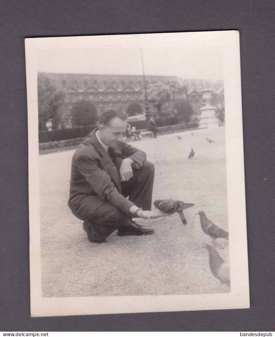 Photo Originale Vintage Snapshot Paris Musee Du Louvre Jardin Des Tuileries Charmeur De Pigeons  58940 - Places