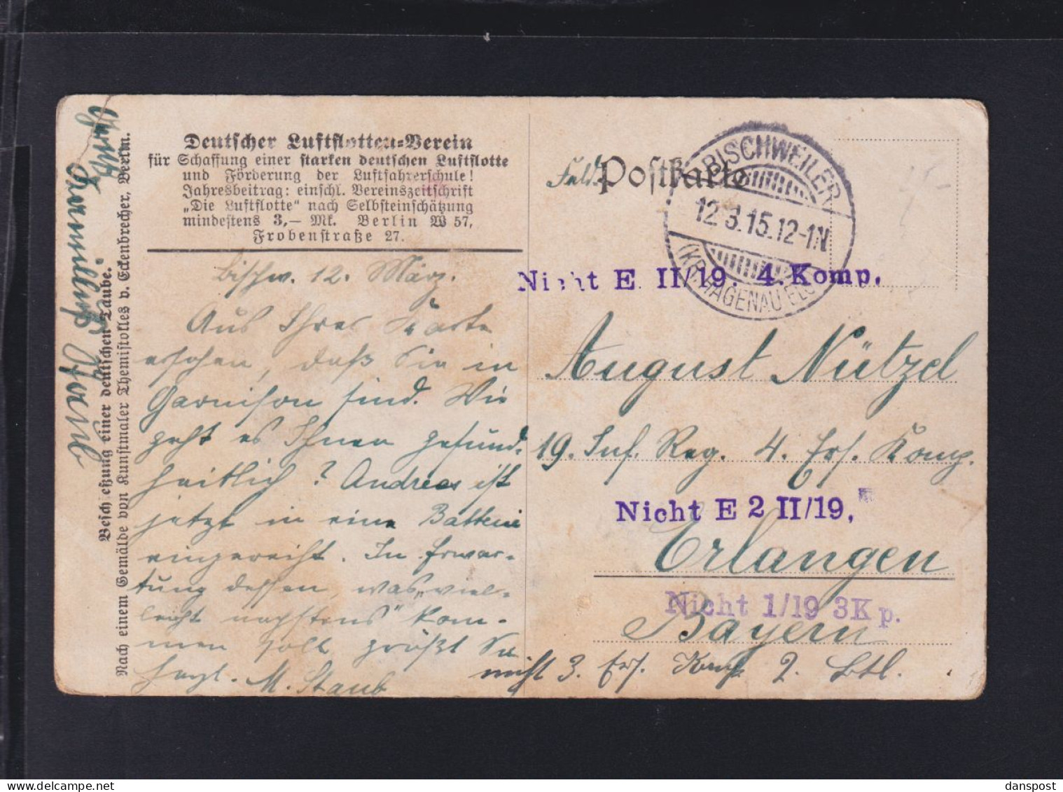 Dt. Reich PK 1915 Bischweiler Feldpost Weitergeleitet - Briefe U. Dokumente