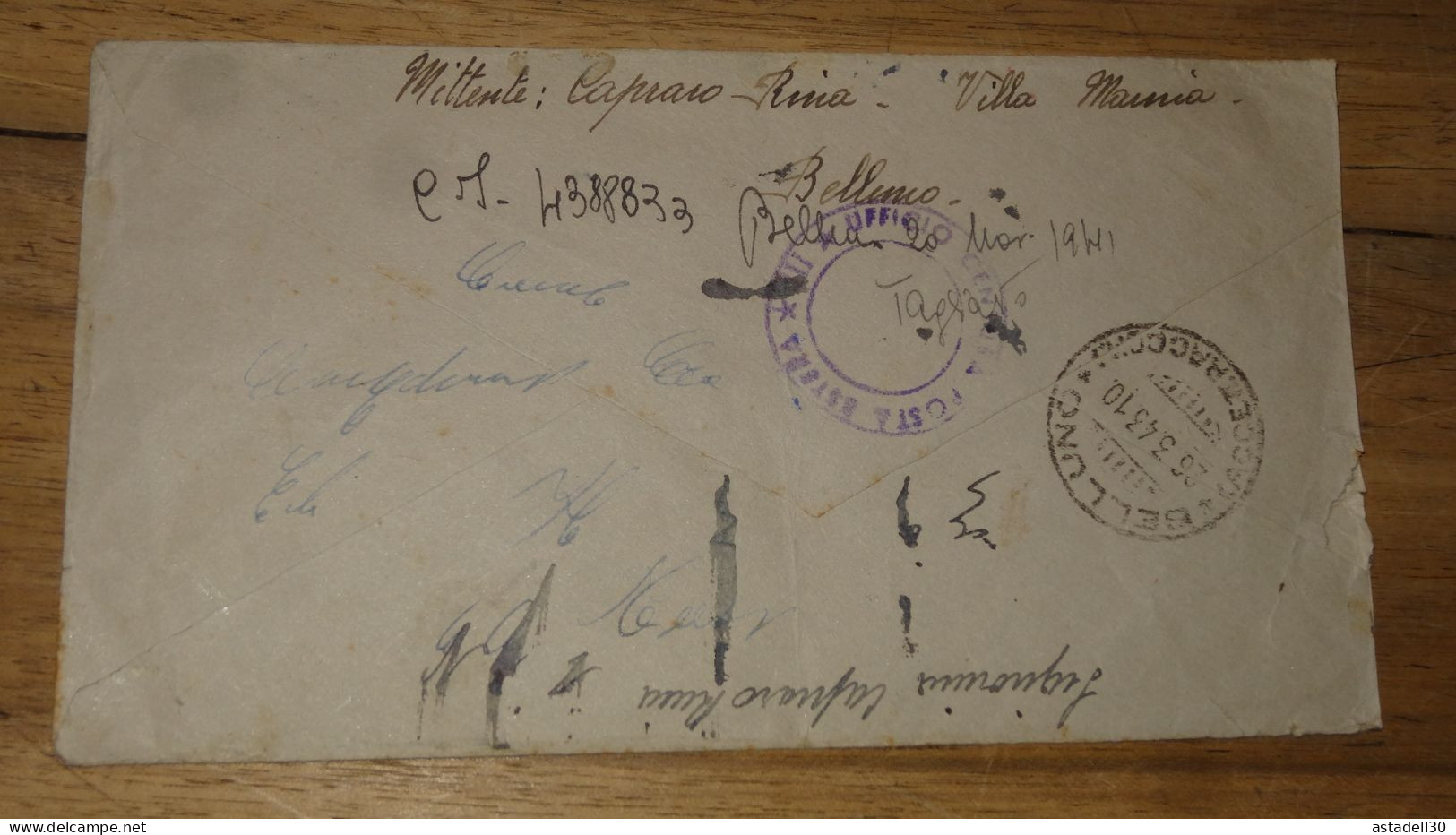 Enveloppe ITALIA, Belluno, Censure - 1943  ......... Boite1 ...... 240424-147 - Poststempel