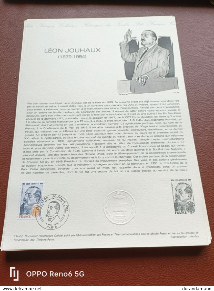 Document Philatelique LEON JOUHAUX 14/1979 - Documenten Van De Post