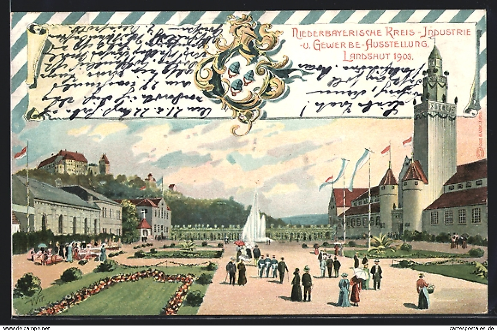 Lithographie Landshut / Isar, Niederbayerische Preis-Industrie- U. Gewerbe-Ausstellung 1903, Festplatz  - Expositions