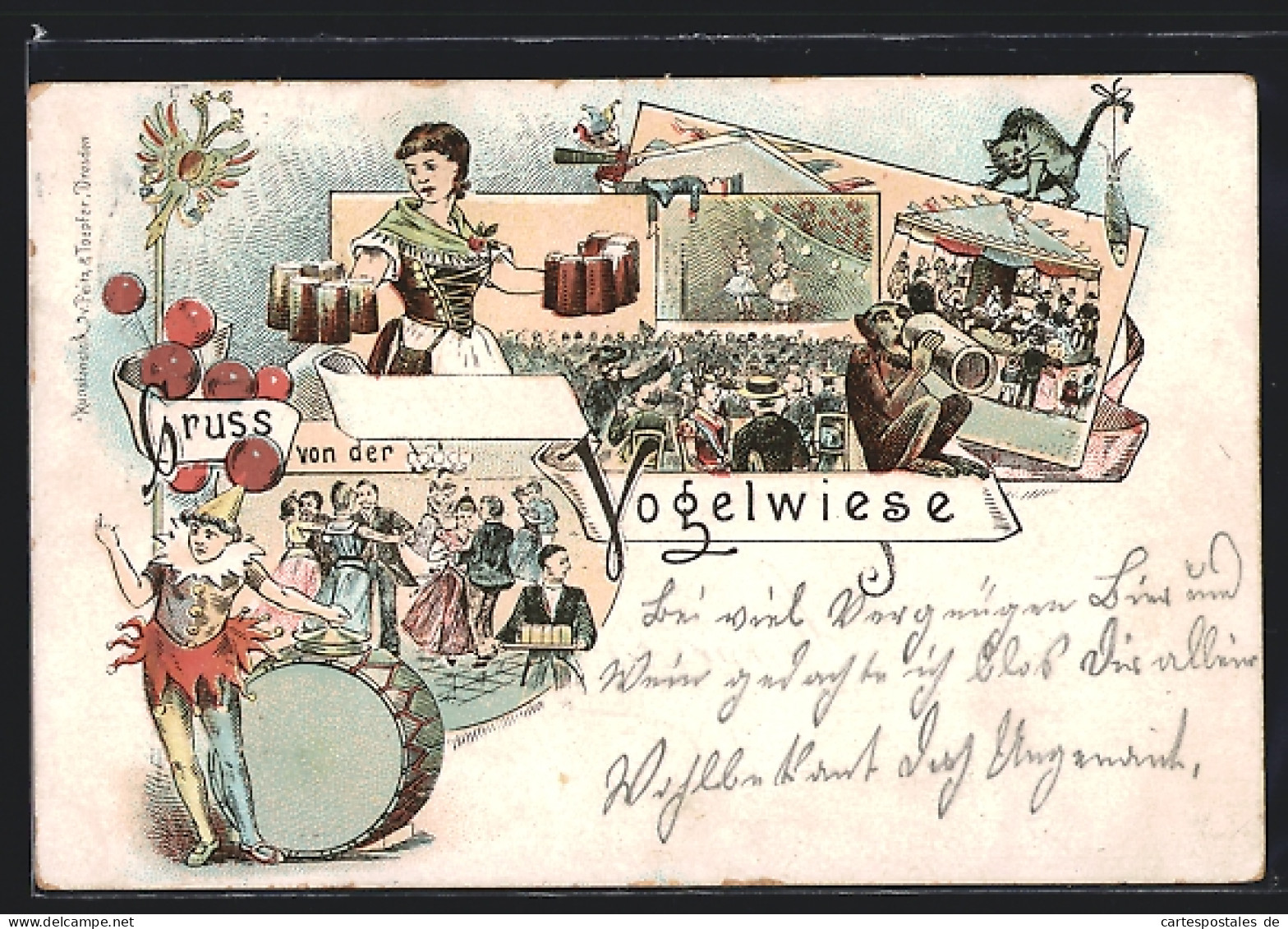 Vorläufer-Lithographie Dresden, 1895, Dresdener Vogelwiese, Schankmagd Mit Bier  - Other & Unclassified