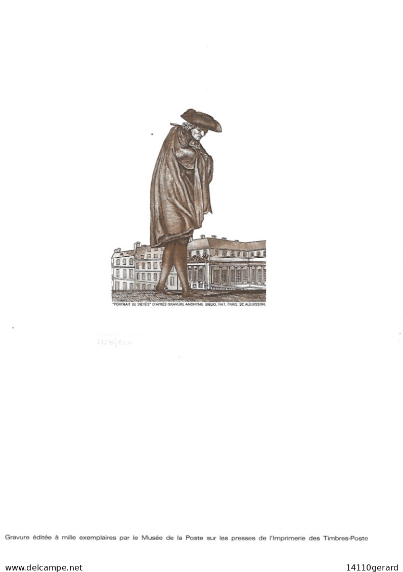 PORTRAIT DE SIEYÉS    Gravure éditée à Mille Exemplaires Par Le Musée De La Poste - Documents Of Postal Services