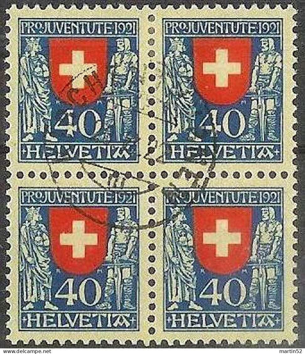 Schweiz Suisse 1921: Kaiser & Tell Zu WI 20 Mi 174 Yv 187 Block Mit Stempel Von KIRCHENTHURNEN 26.II.22 (Zu CHF 390.00) - Usados