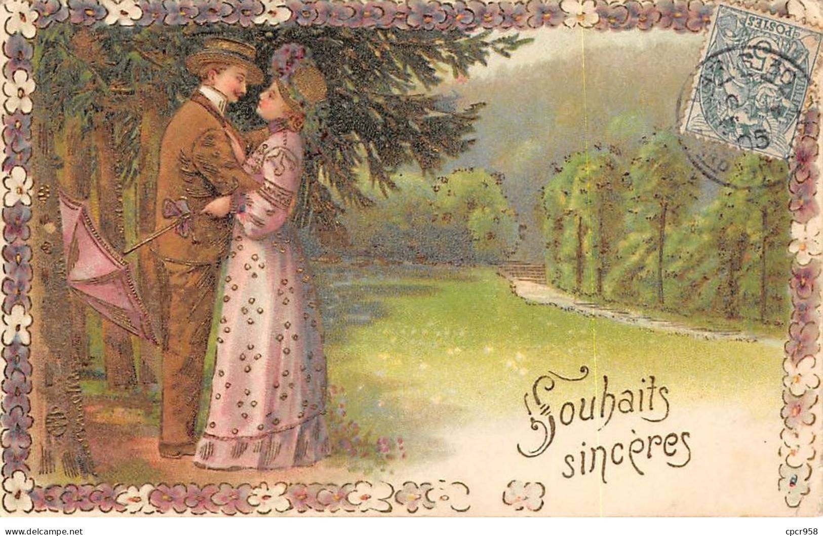 Fantaisie - N°91169 - Souhaits Sincères - Un Couple Sous Un Arbre - Carte Gaufrée - Autres & Non Classés