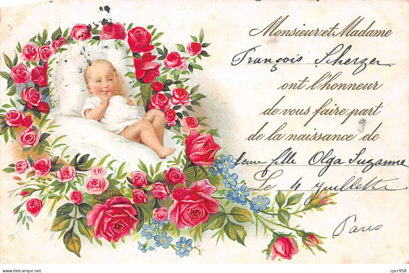 Fantaisie - N°91167 - Monsieur Et Madame ... Ont L'honneur ... - Bébé Au Milieu De Roses - Bebes