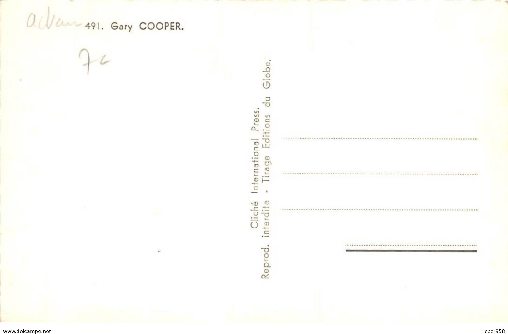 Spectacle - N°91020 - Acteur - Gary Cooper - 20th Century Fox - Actors
