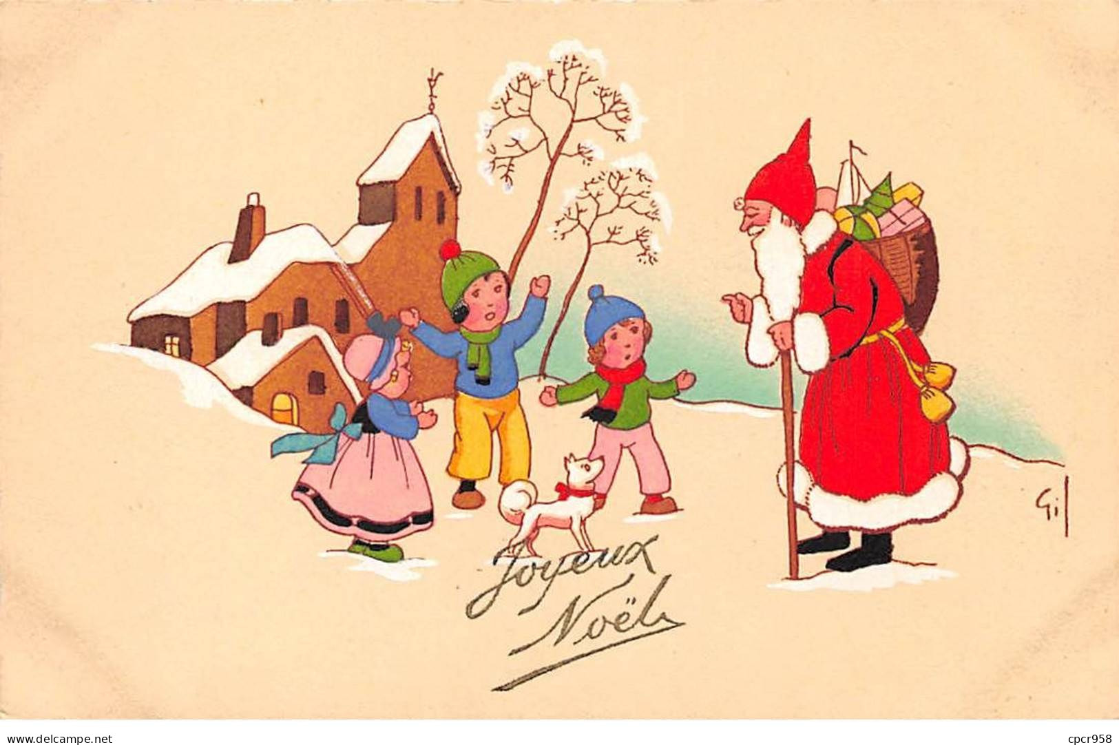 Noël - N°90975 - Joyeux Noël - Enfants Saluant L'arrivée Du Père Noël - Autres & Non Classés