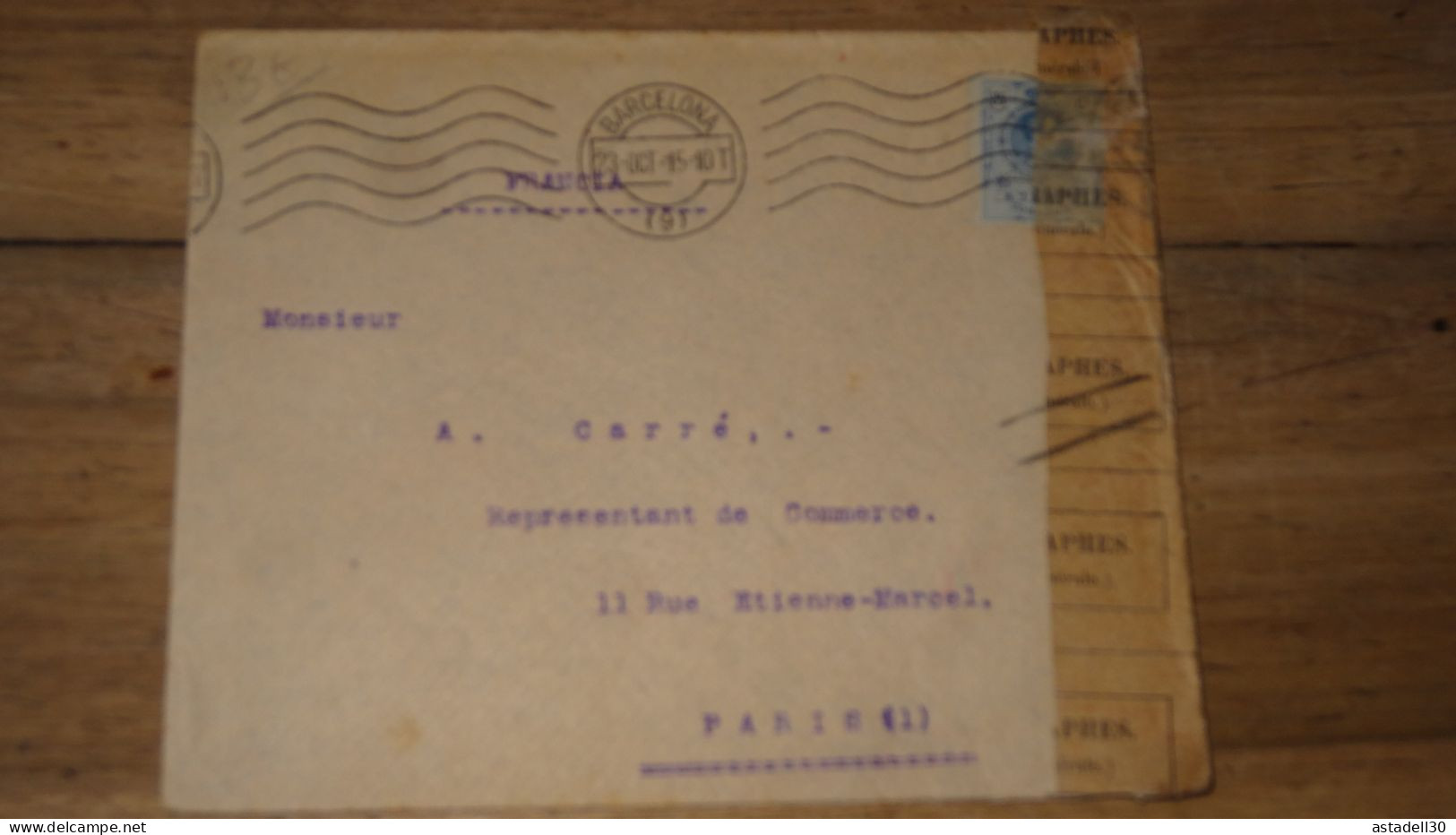 Enveloppe ESPAGNE, Barcelona, Censure - 1915  ......... Boite1 ...... 240424-149 - Lettres & Documents