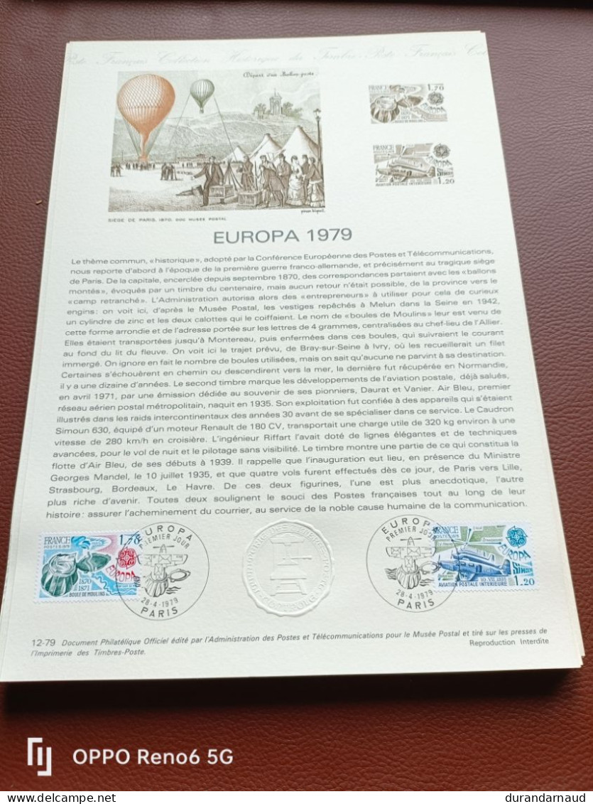 Document Philatelique  EUROPA 12/1979 - Documents Of Postal Services