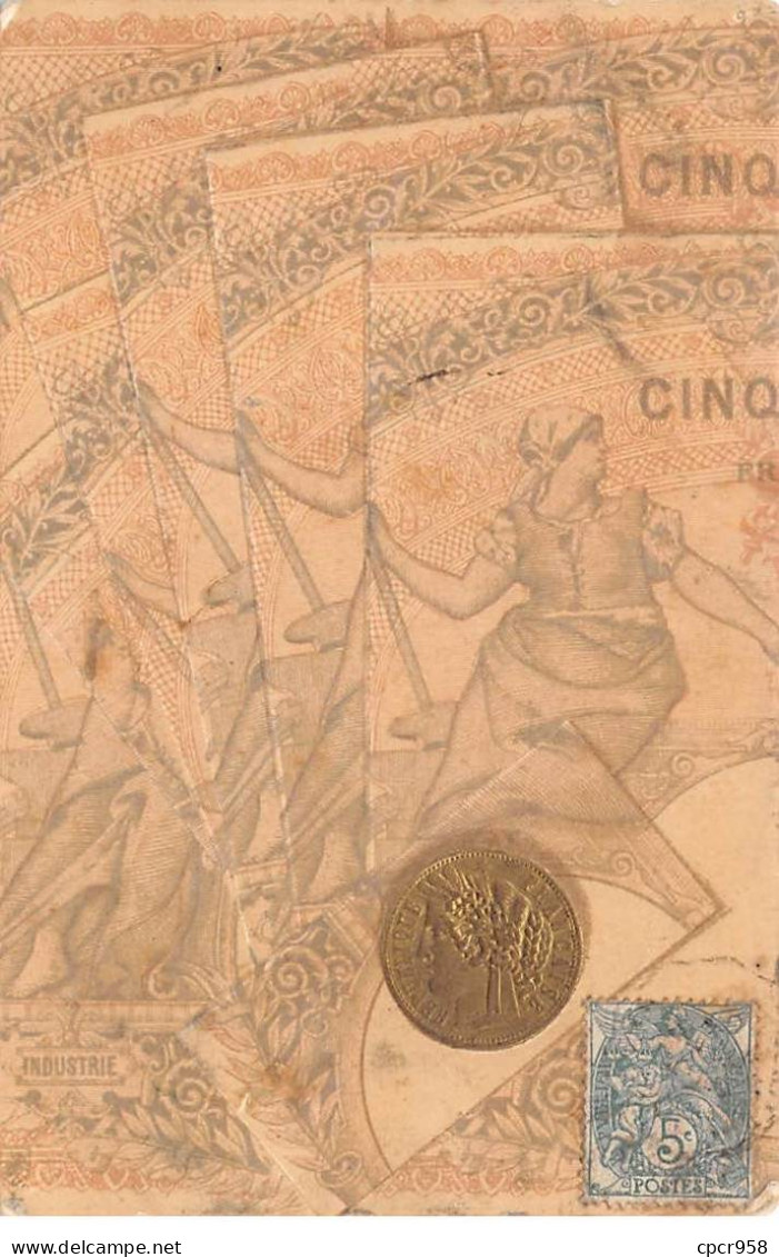 Représentations Monnaies - N°90878 - Dessin De Billets Et Une Pièce République Française - Carte Gaufrée - Monedas (representaciones)