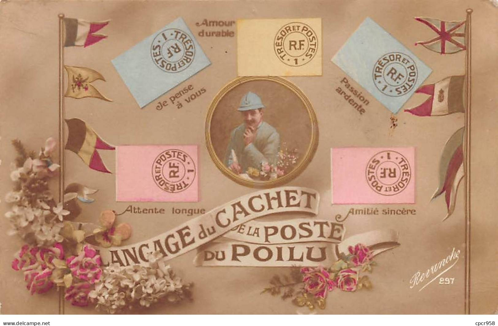 Représentations Timbres - N°90875 - Langage Du Cachet De La Poste Du Poilu - Amour Durable, Passion Ardente .... - Briefmarken (Abbildungen)