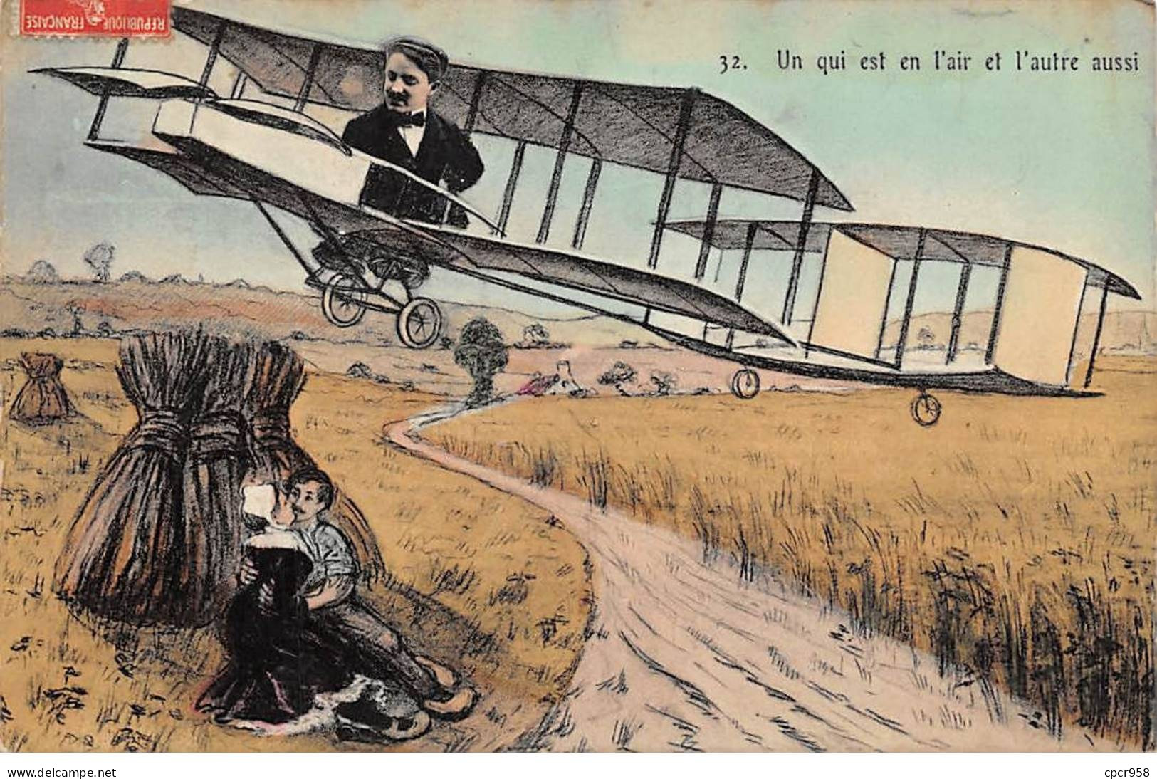 Aviation - N°90741 - Un Qui Est En L'air Et L'autre Aussi - Homme Pilotant Un Avion ... - Carte Avec Montage - ....-1914: Vorläufer