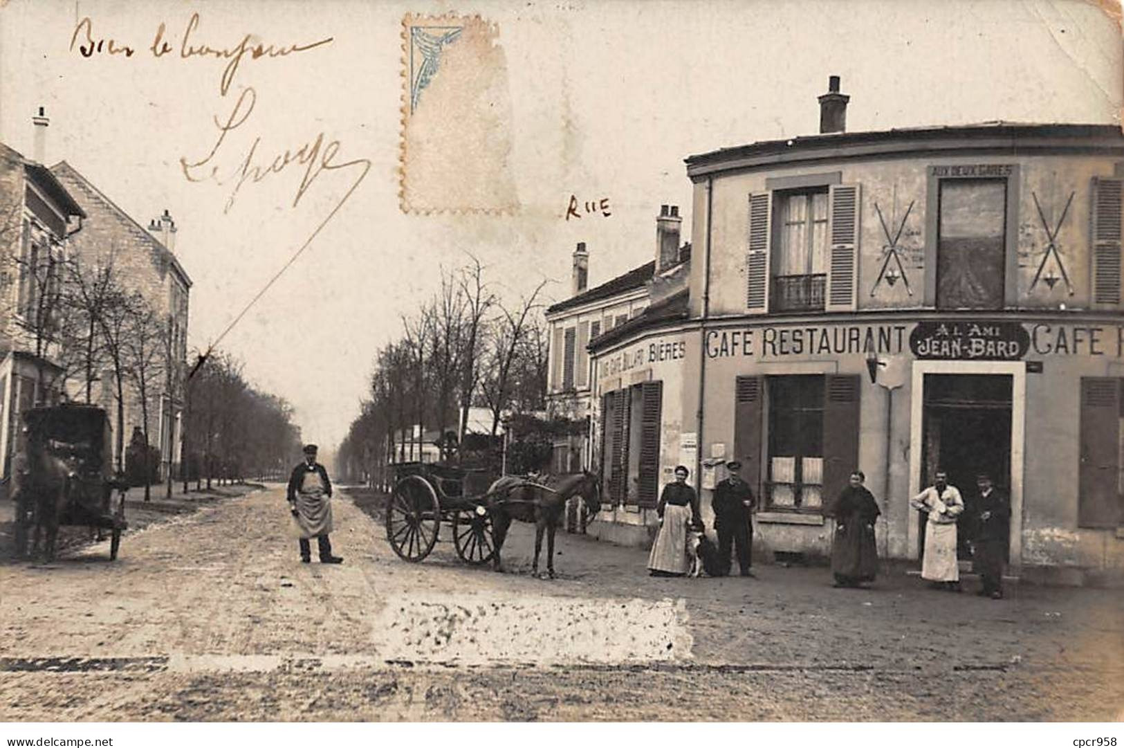 78 - N°90562 - LE VESINET - Route De Montesson - Café Restaurant Jean Bard - Gare Du Vésinet En 1905  - Carte Photo - Le Vésinet