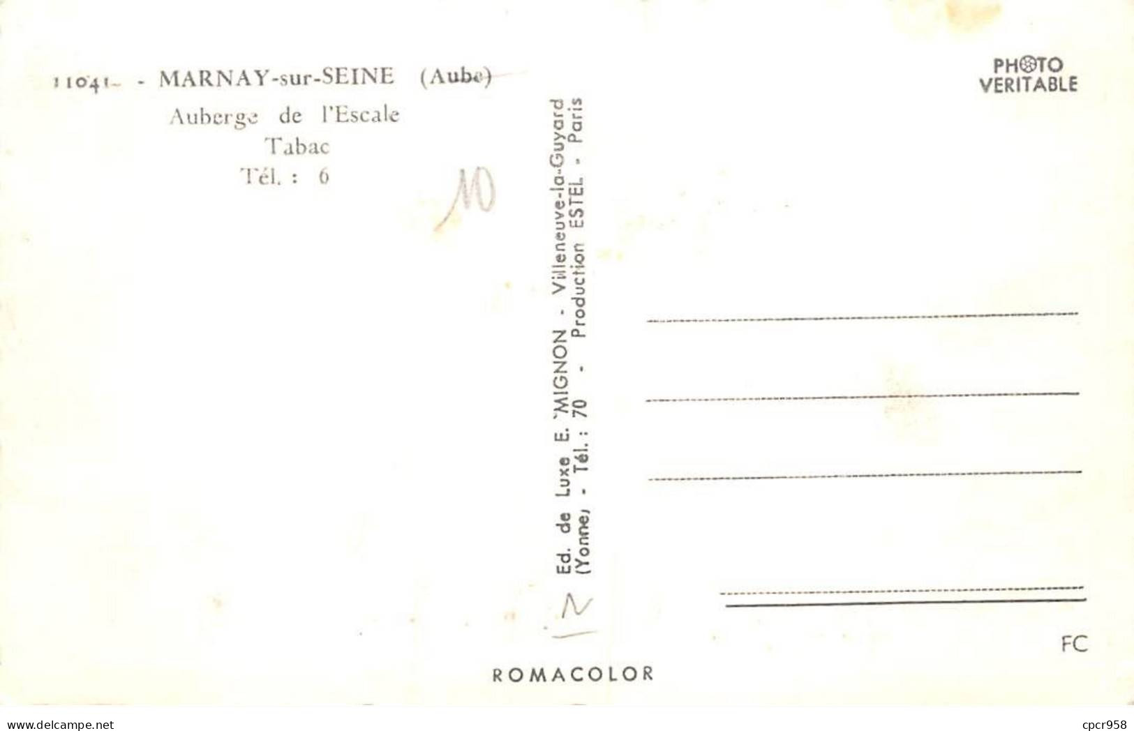 10. San67888. Marnay Sur Seine. Auberge De L'escale. Tabac. N°11041. Edition De Luxe Mignon . Cpsm 9X14 Cm. - Autres & Non Classés