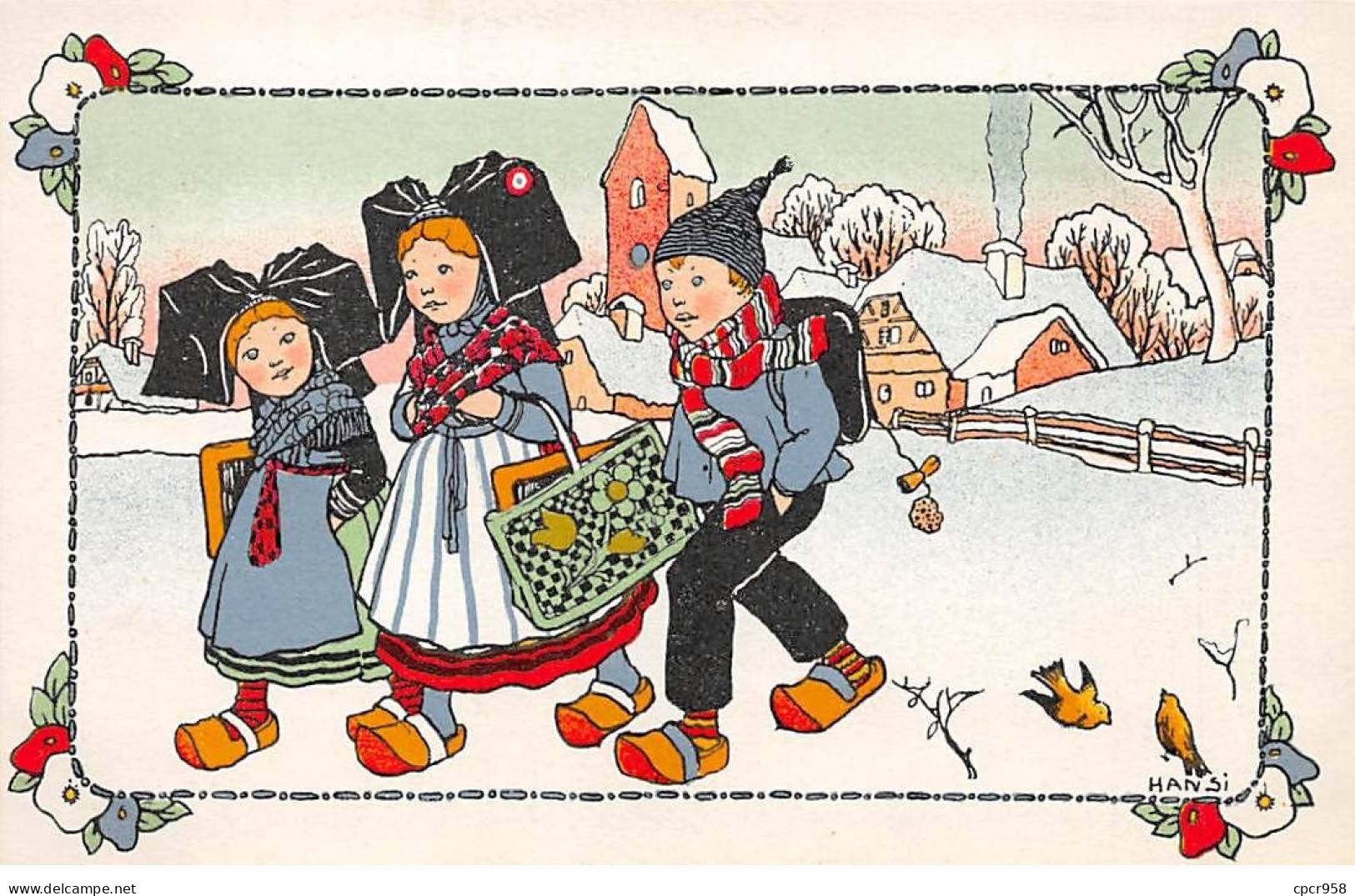 Illustrateur - N°91947 - Hansi - Deux Petites Alsaciennes Et Un Garçon Rentrant De L'école - Hansi