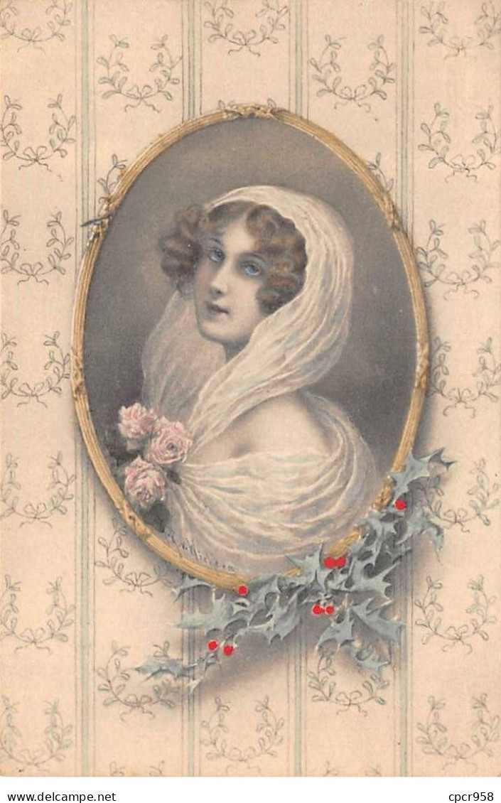 Illustrateur - N°91895 - M.M. Vienne N°229 - Jeune Femme Avec Un Voile Sur Les Cheveux Dans Un Médaillon - Vienne