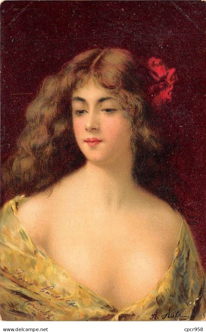 Illustrateur - N°91859 - Asti - Jeune Femme Avec Une Fleur Rouge Dans Les Cheveux - Asti