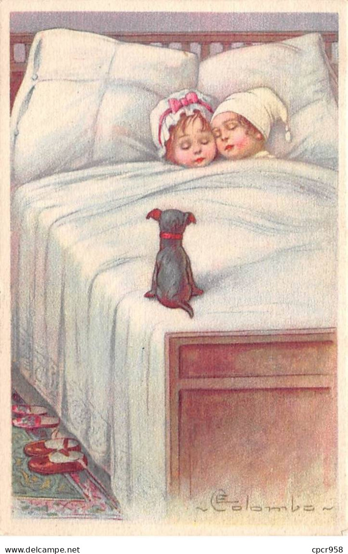 Illustrateur - N°91740 - E. Colombo - Petit Chien Regardant Des Enfants Dormant Dans Un Lit - Colombo, E.