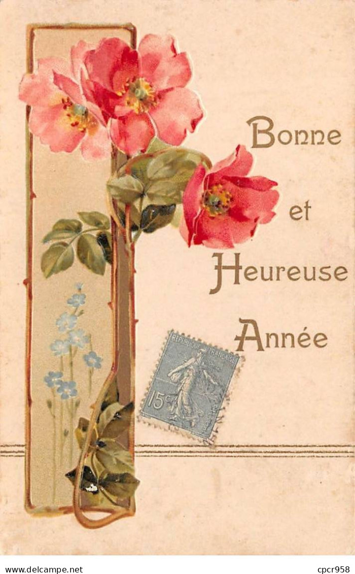 Illustrateur - N°91737 - Bonne Et Heureuse Année - Fleurs Dans Un Vase - Carte Gaufrée - Other & Unclassified