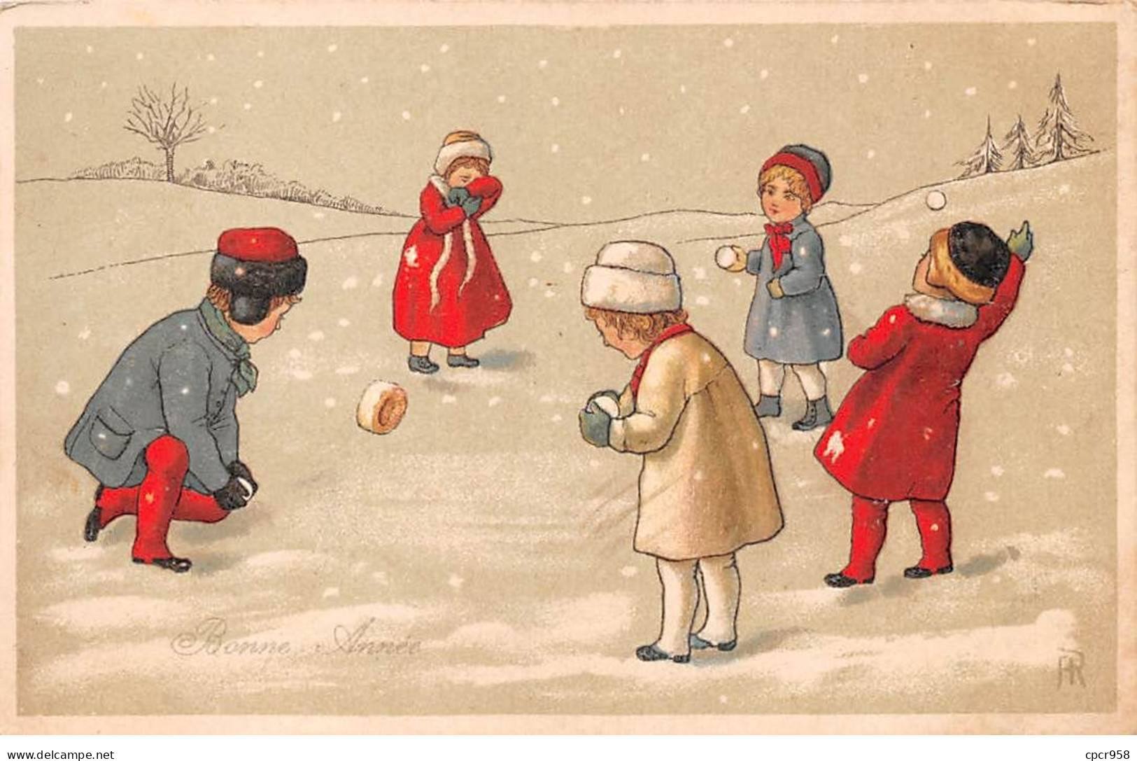 Illustrateur - N°91730 - Bonne Année - Enfants Faisant Une Bataille De Boules De Neige - Other & Unclassified