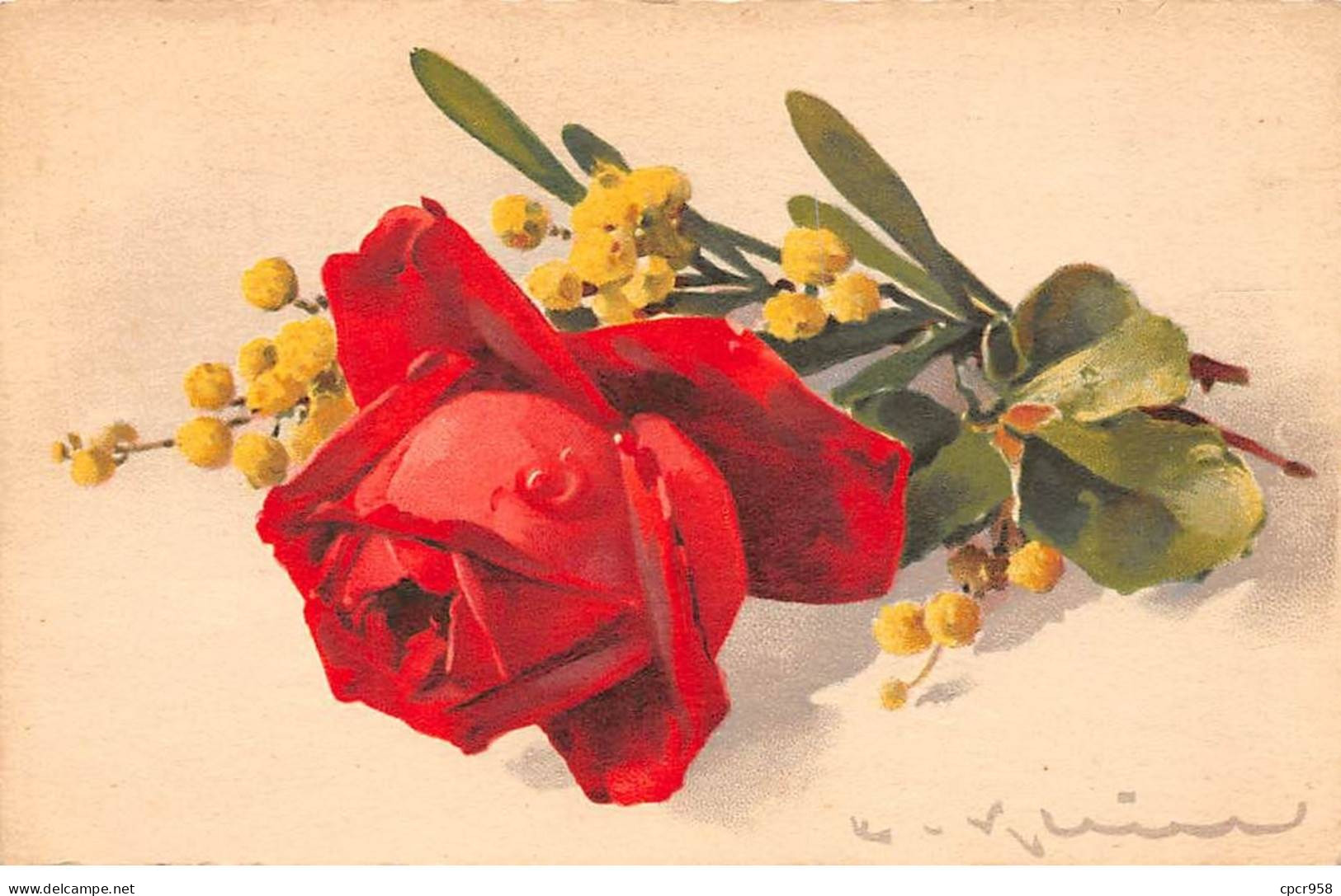 Illustrateur - N°91711 - C. Klein - Une Rose Avec Du Mimosa - Klein, Catharina