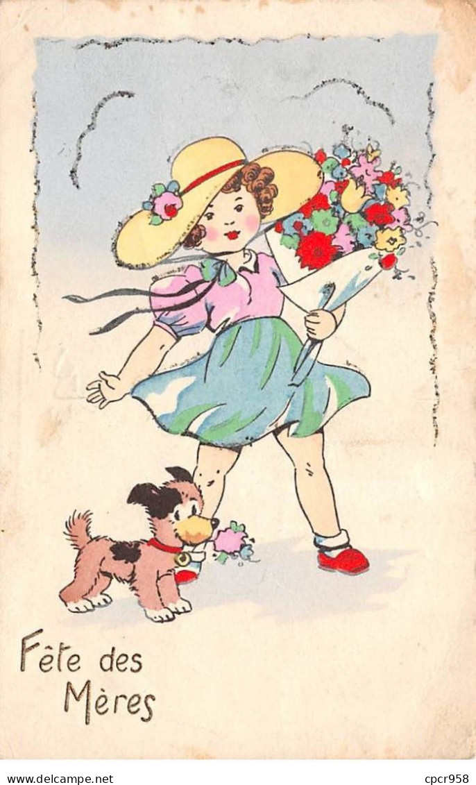Illustrateur - N°91704 - Fête Des Mères - Fillette Et Un Chien Apportant Des Fleurs - Other & Unclassified