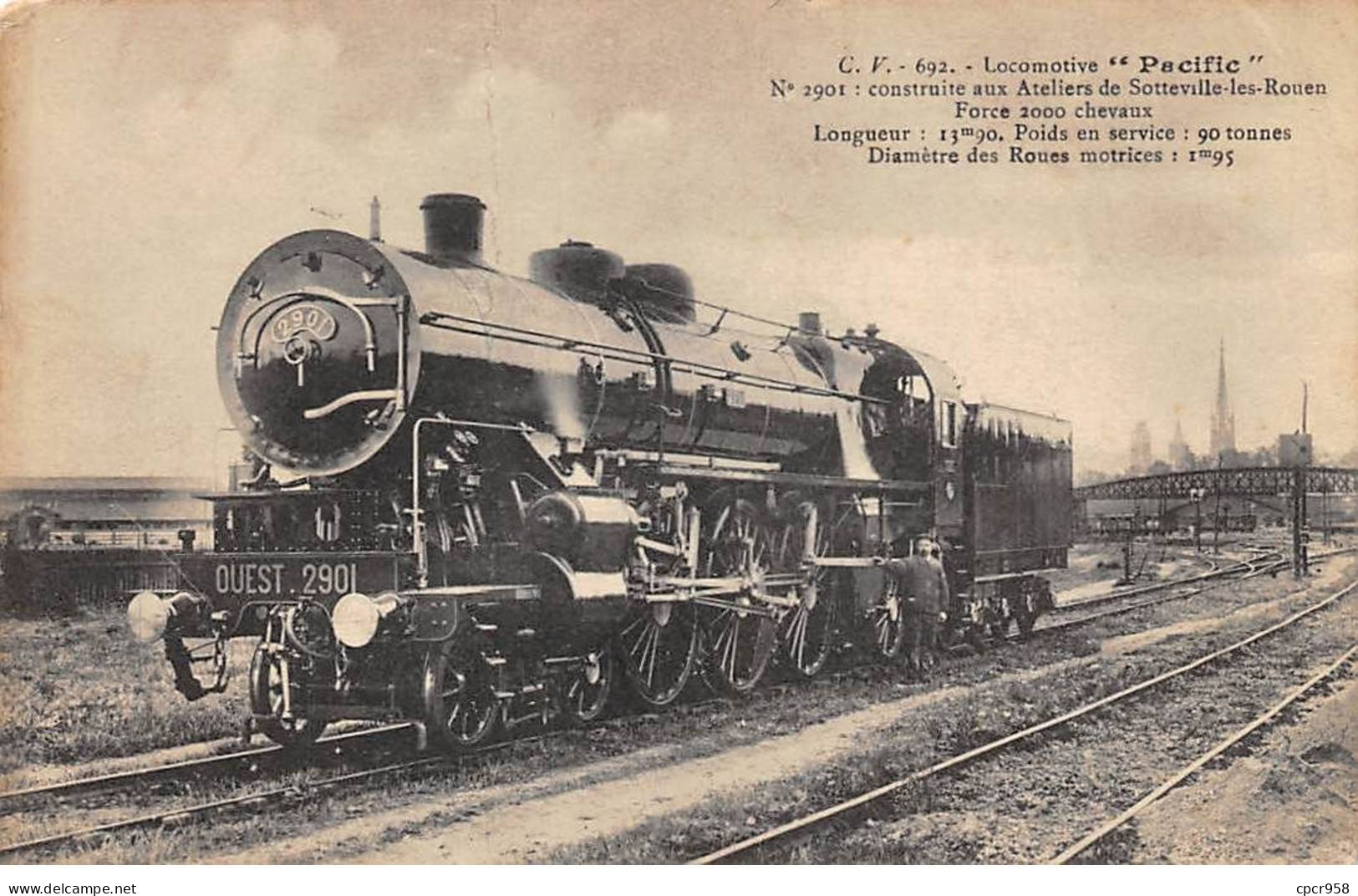 Chemins De Fer - N°91673 - Locomotive Pacific ...  Ateliers De Sotteville-les-Rouen - Carte Pliée, Vendue En L'état - Treinen