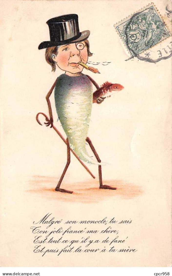 1er Avril - N°91242 - Malgré Son Monocle ... à Ta Mère - Homme Fumant Avec Un Corps En Légume - 1er Avril - Poisson D'avril