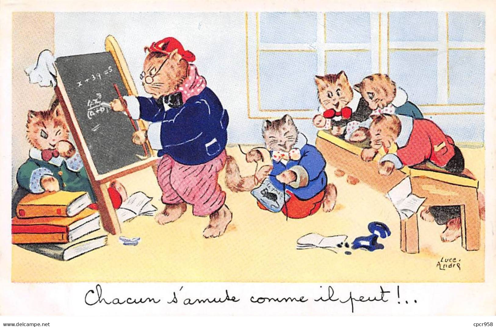 Animaux - N°91233 - Chat - Luce André - Chacun S'amuse Comme Il Peut ! - Chats Habillés En Classe - Gatos
