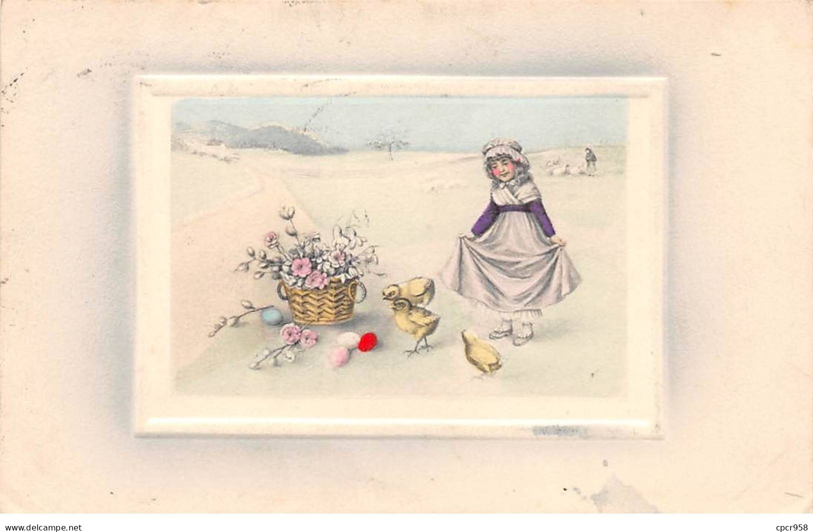 Pâques - N°91205 - V.K. Vienne - Fillette Regardant Des Poussins Près D'oeufs Et D'un Panier Rempli De Fleurs - Pascua
