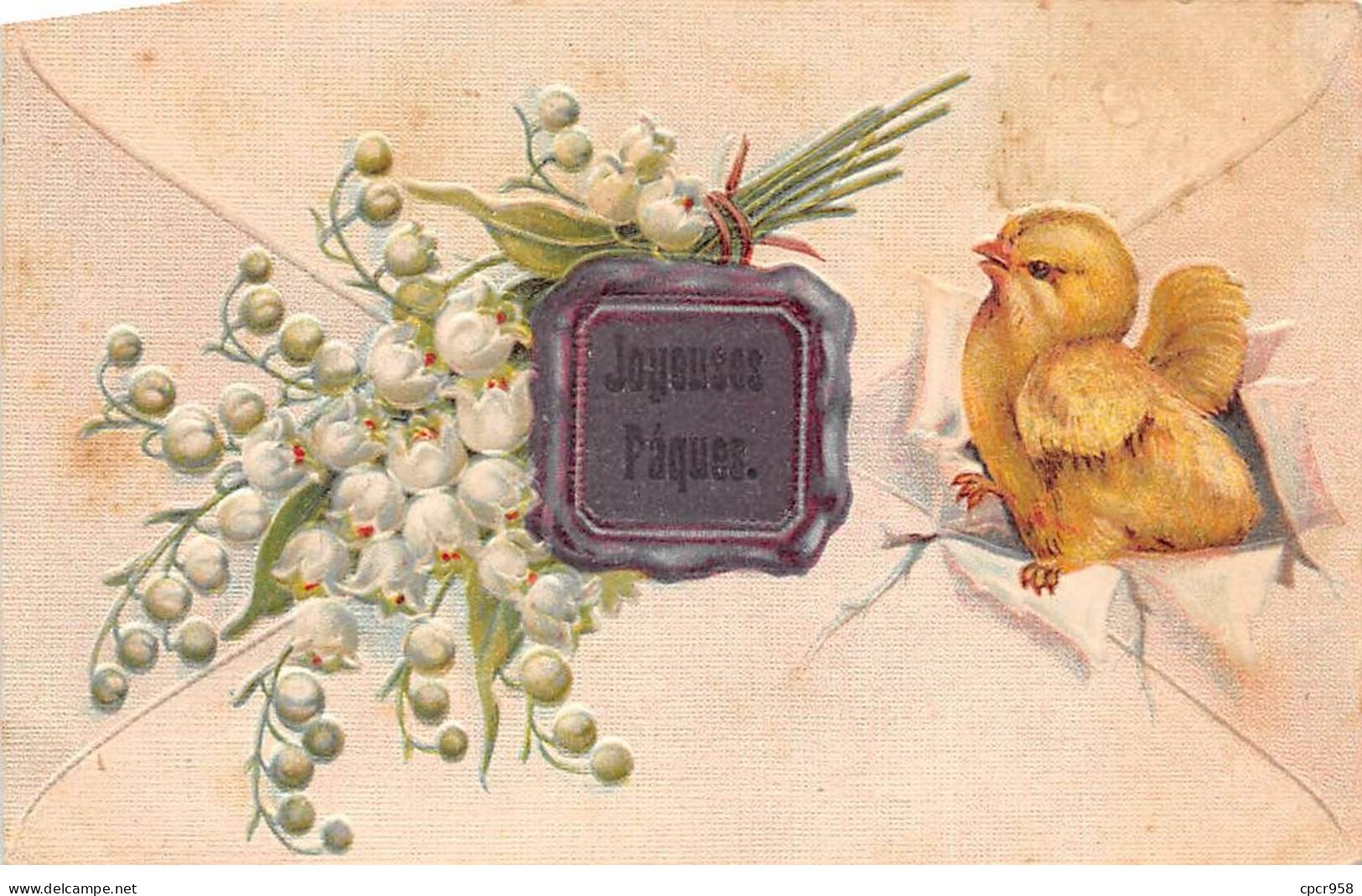 Pâques - N°91207 - Joyeuses Pâques - Poussin Près De Brins De Muguet - Carte Gaufrée - Pâques