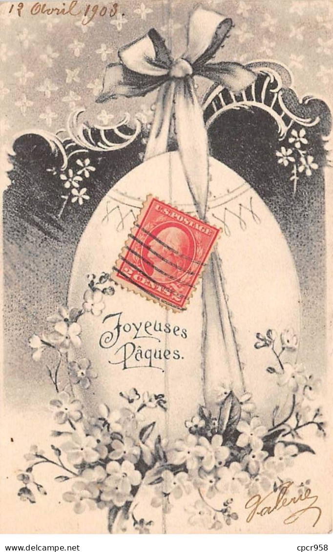 Pâques - N°91204 - Joyeuses Pâques - Oeuf Sur Des Fleurs, Et Entouré D'un Ruban - Pascua