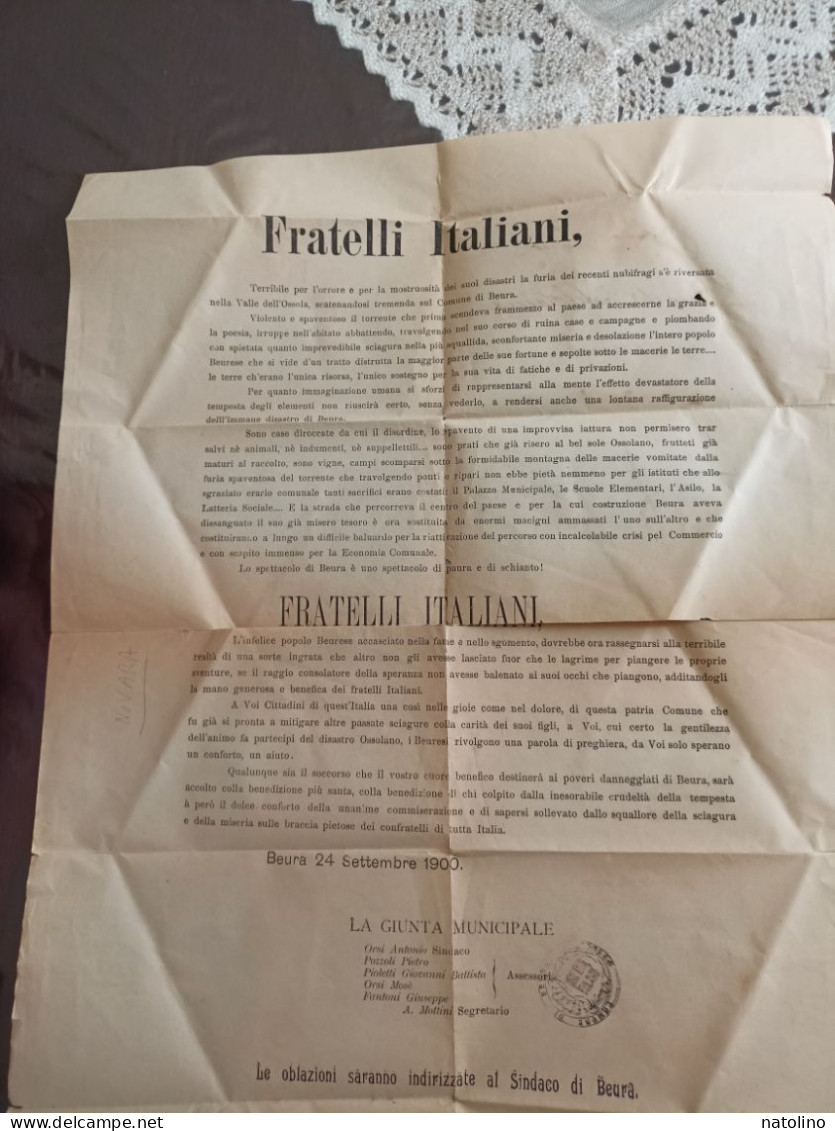 Comune Di Beura Piemonte Settembre 1900 Esondazione Piena Torrente Storia Locale - Historische Dokumente