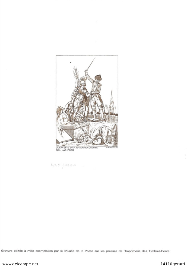 LA FAYETTE   Gravure éditée à Mille Exemplaires Par Le Musée De La Poste - Documents De La Poste