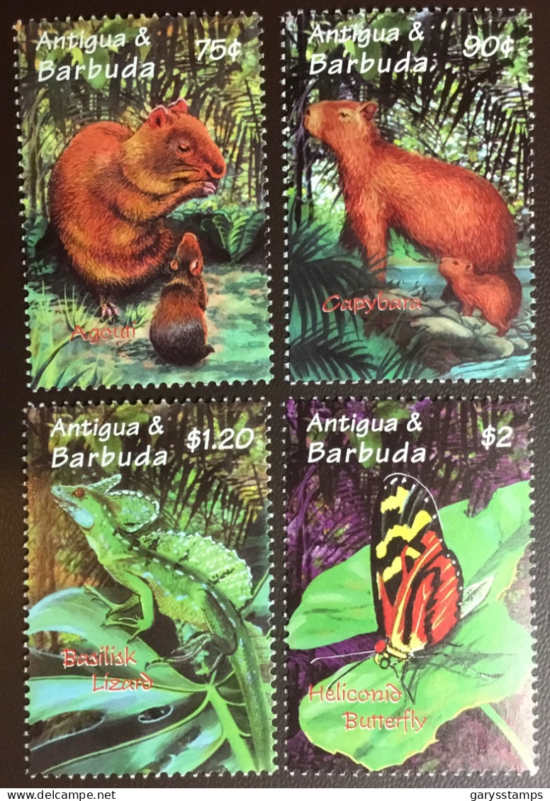 Antigua 2000 Rainforest Animals Reptiles Butterflies MNH - Otros & Sin Clasificación