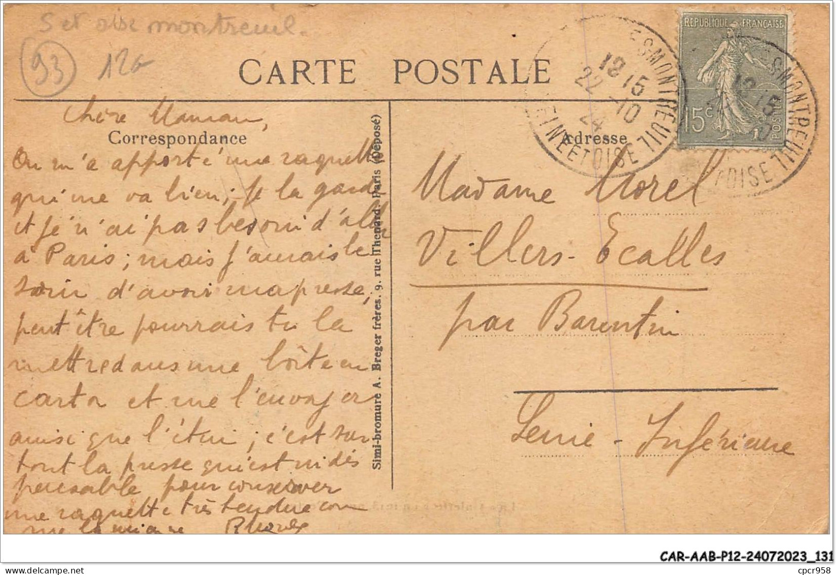 CAR-AABP12-93-0971 - MONTREUIL - La Galette En 1913 Aux Postes - Other & Unclassified