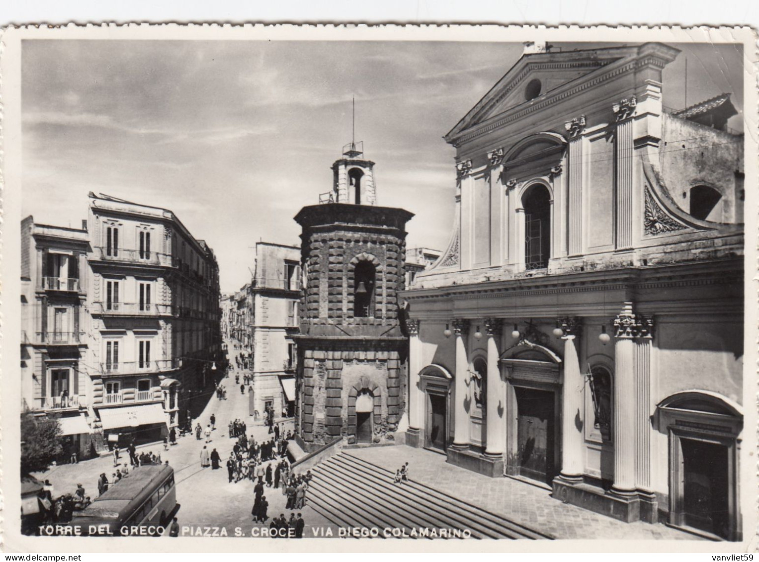 TORRE DEL GRECO-NAPOLI-PIAZZA S. CROCE-VIA D. COLAMARINO- CARTOLINA VERA FOTOGRAFIA VIAGGIATA IL 14-8-1950 - Torre Del Greco