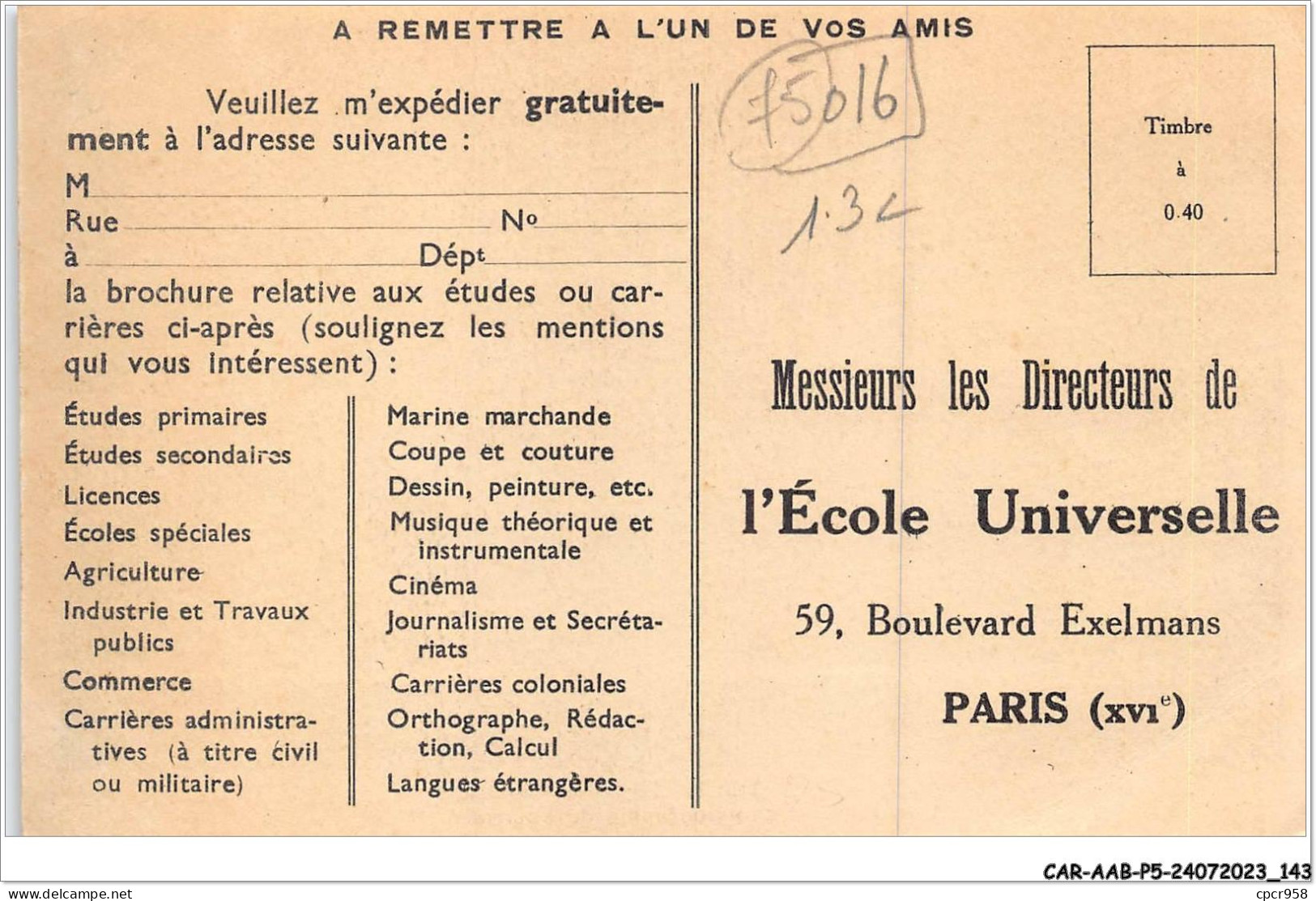 CAR-AABP5-75-0389 - PARIS XVI - Ecole Universelle - Une Salle De Dactylographier Du Courrier - Arrondissement: 16