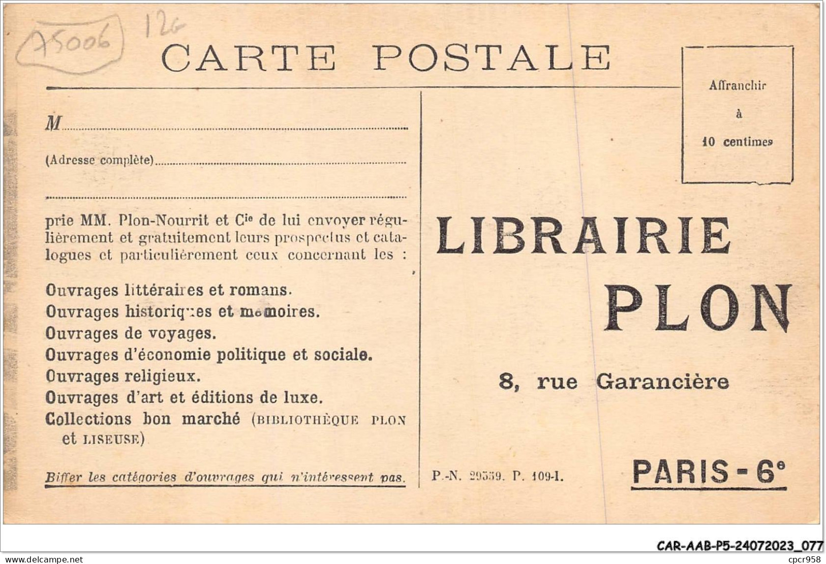 CAR-AABP5-75-0356 - PARIS VI - Imprimerie Plon - Ateliers De Machine A Imprimer - District 06