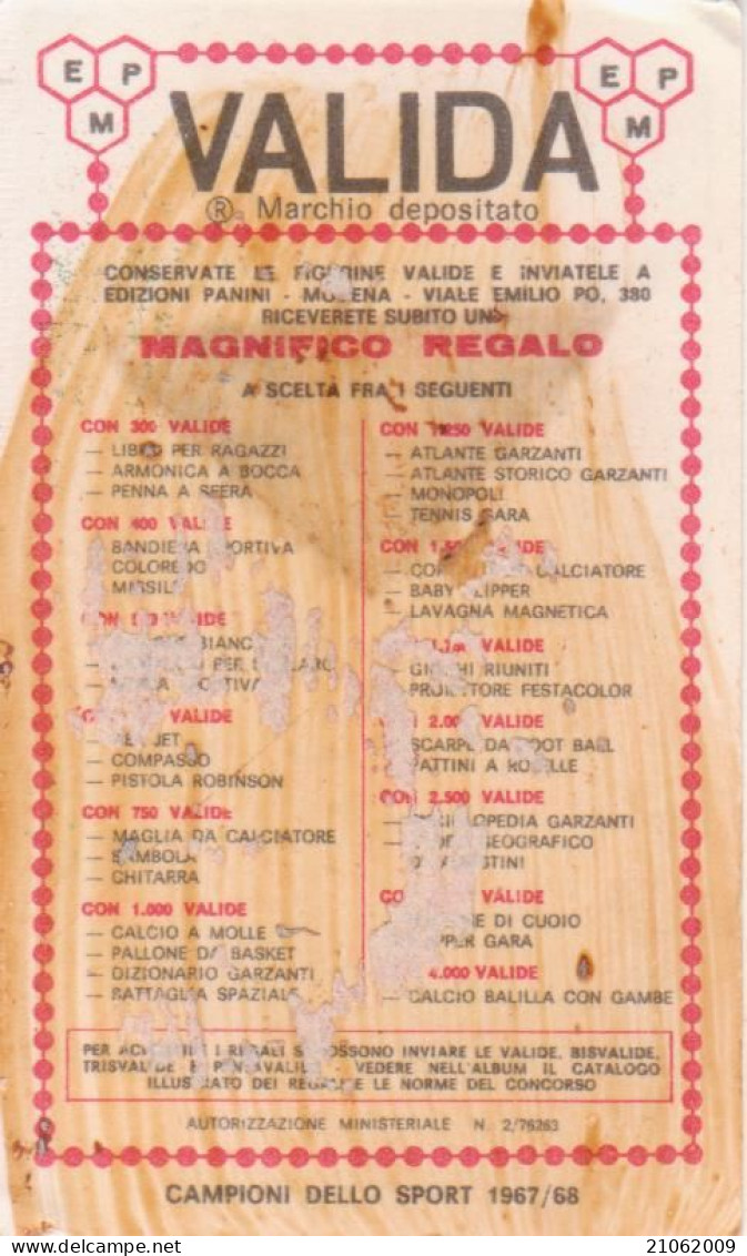 288 CICLISMO - LOUISON BOBET - VALIDA - CAMPIONI DELLO SPORT 1967-68 PANINI STICKERS FIGURINE - Cycling