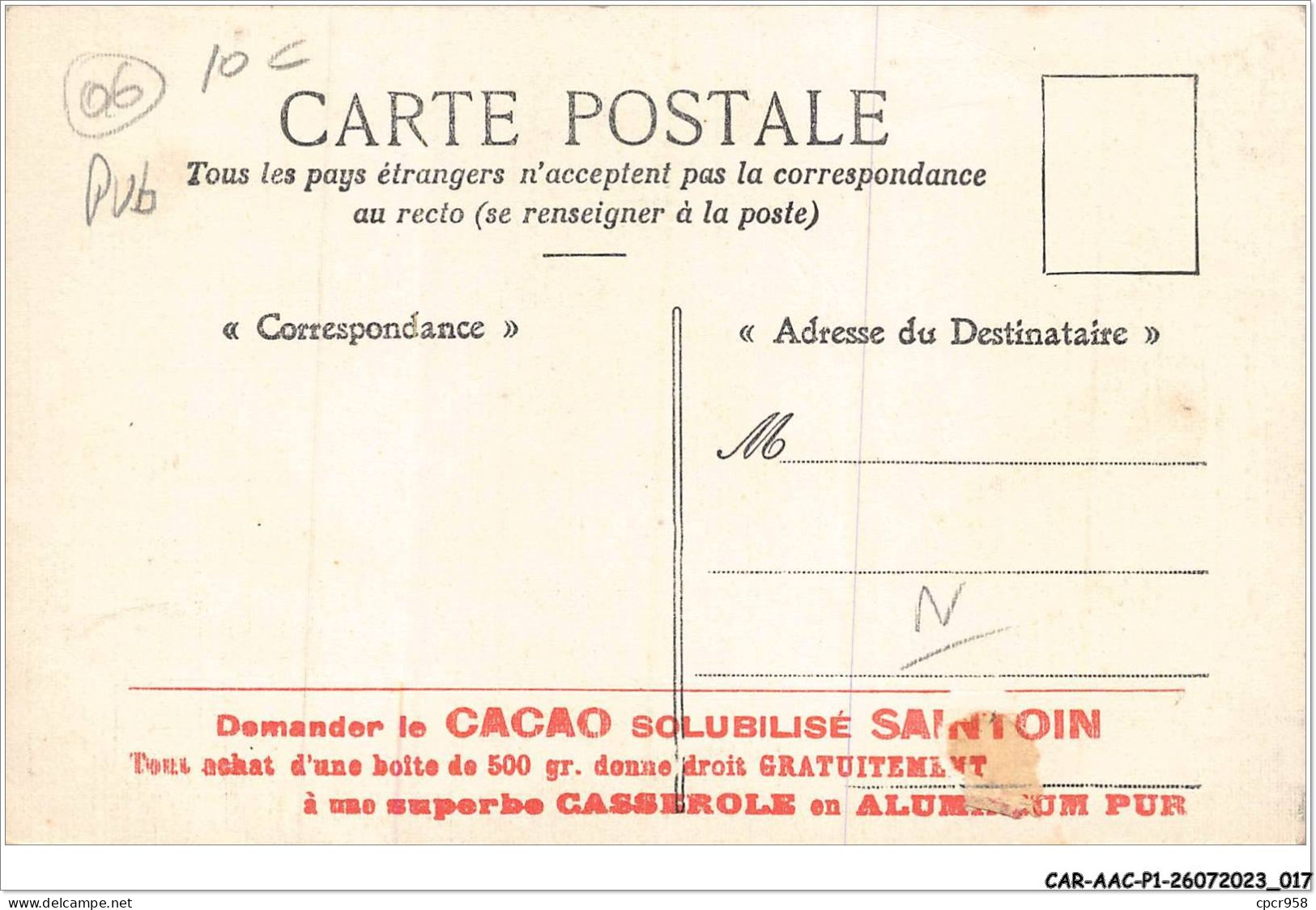 CAR-AACP1-06-0009 - VILLEFRANCHE-SUR-MER - La Darse - Publicite Cacao Solubilise Santon - Villefranche-sur-Mer