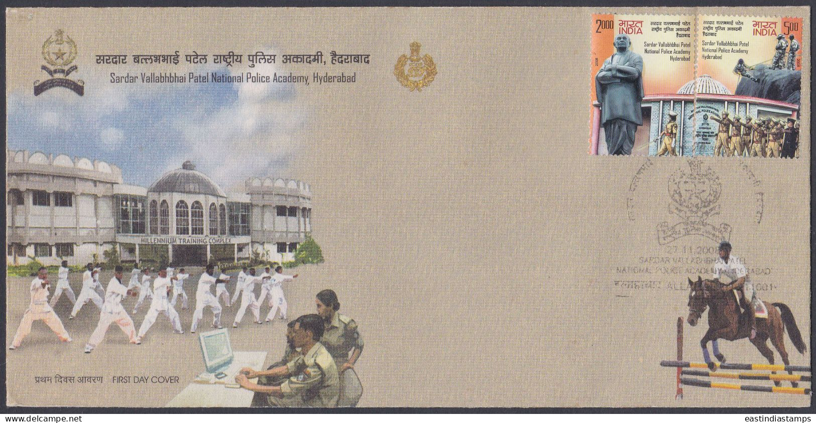 Inde India 2008 FDC National Police Academy, Hyderabad, Policia, Horse, Karate, Statue, Valabhbhai Patel First Day Cover - Other & Unclassified