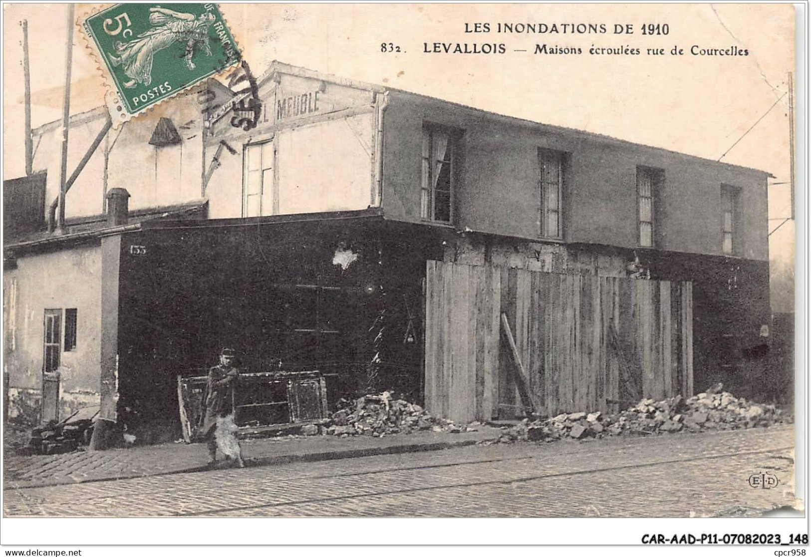 CAR-AADP11-92-0981 - LEVALLOIS PERRET - Inondation 1910 - Maisons Ecroulees Rue De Courcelles - Carte Vendue En L'etat - Levallois Perret