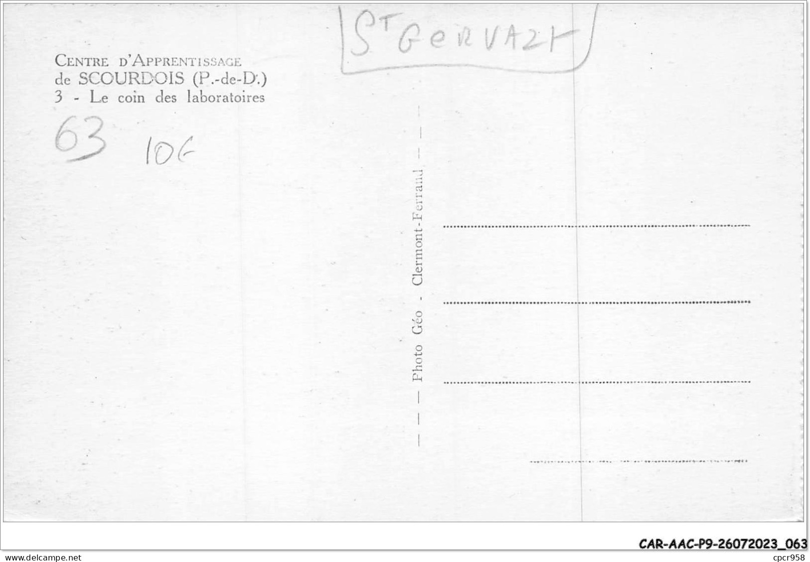 CAR-AACP9-63-0757 - SAINT-GERVAIS - Centre D'Apprentissage De SCOURDOIS - Le Coin Des Laboratoires - Saint Gervais D'Auvergne