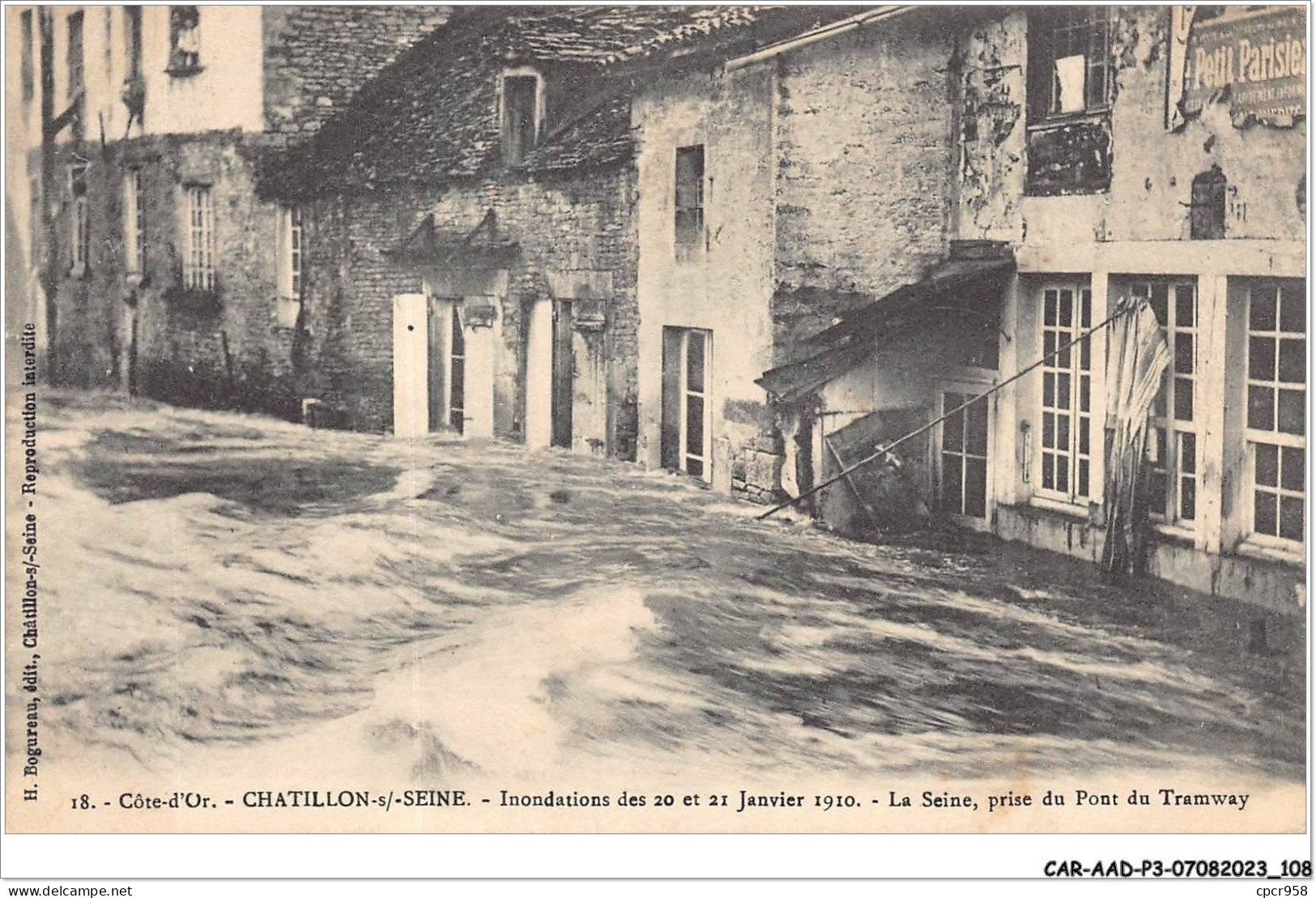 CAR-AADP3-21-0228 - CHATILLON SUR SEINE - Inondation 1910 - La Seine, Prise Du Pont Du Tramway - Chatillon Sur Seine
