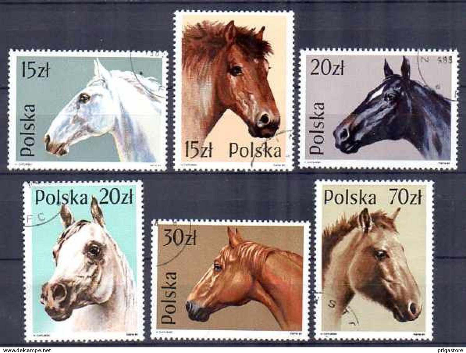 Chevaux Pologne 1989 (14) Yvert N° 1997 à 3002 Oblitéré Used - Horses