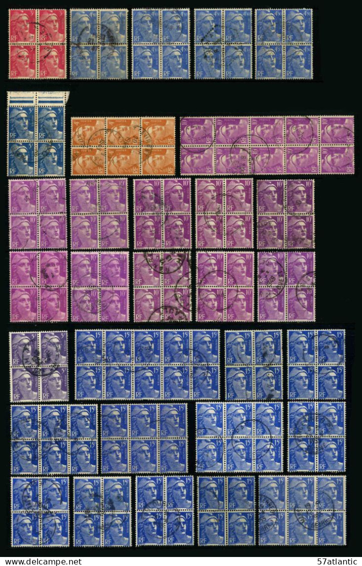 FRANCE - MARIANNE DE GANDON - LOT DE 146 TIMBRES OBLITERES EN BLOCS - Otros & Sin Clasificación