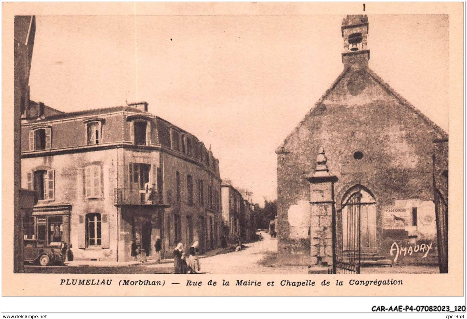 CAR-AAEP4-56-0361 - PLUMELIAU - Rue De La Mairie Et Chapelle De La Congregation - Other & Unclassified